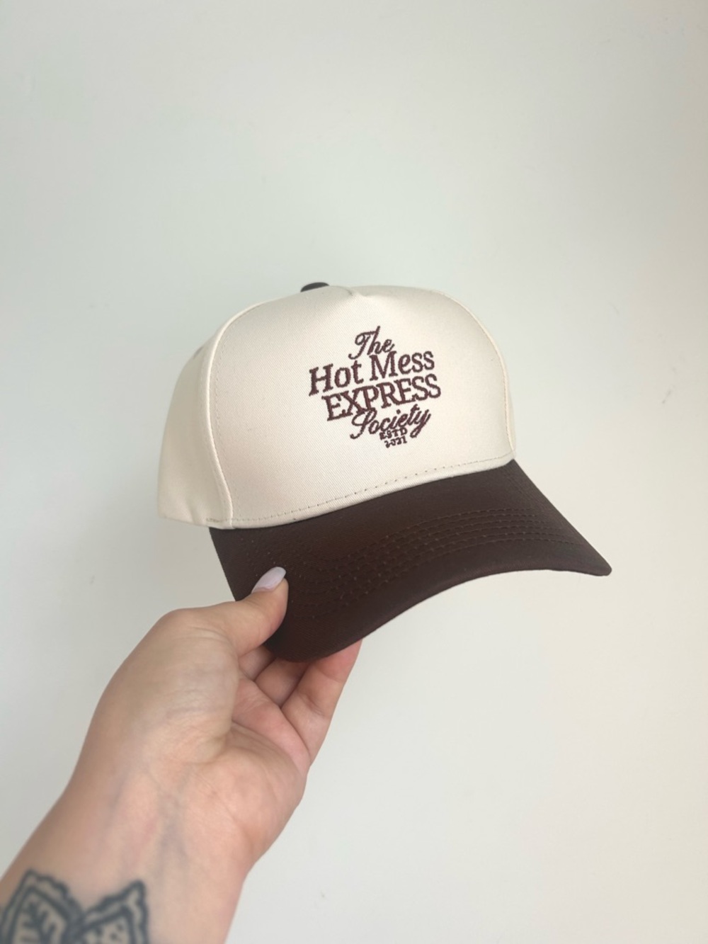 The Hot Mess Express Society Two-Tone Trucker Cap - Cream & Brown